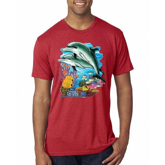 Pair of Dolphins Swimming in Ocean Animal Lover Mens Premium Tri Blend T-Shirt, Vintage Red, Medium