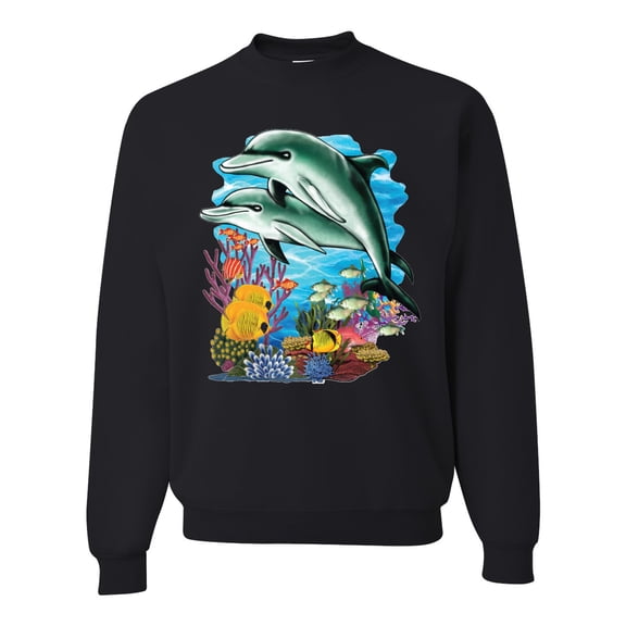 Pair of Dolphins Swimming in Ocean Animal Lover Unisex Crewneck Graphic Sweatshirt, Black, Small