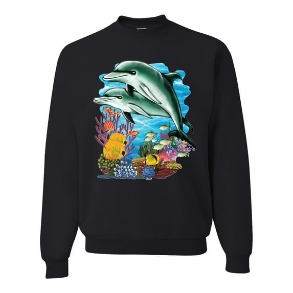 Pair of Dolphins Swimming in Ocean Animal Lover Unisex Crewneck Graphic Sweatshirt, Black, Small