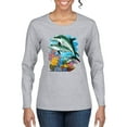 thumbnail image 1 of Pair of Dolphins Swimming in Ocean Animal Lover Womens Graphic Long Sleeve T-Shirt, Heather Grey, 2XL, 1 of 3