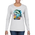 thumbnail image 1 of Pair of Dolphins Swimming in Ocean Animal Lover Womens Graphic Long Sleeve T-Shirt, White, Medium, 1 of 3