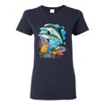 thumbnail image 1 of Pair of Dolphins Swimming in Ocean Animal Lover Womens Graphic T-Shirt, Navy, Large, 1 of 3