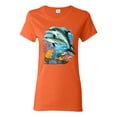 thumbnail image 1 of Pair of Dolphins Swimming in Ocean Animal Lover Womens Graphic T-Shirt, Orange, Medium, 1 of 3