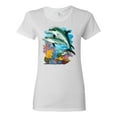 thumbnail image 1 of Pair of Dolphins Swimming in Ocean Animal Lover Womens Graphic T-Shirt, White, Small, 1 of 3