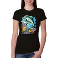 thumbnail image 1 of Pair of Dolphins Swimming in Ocean Animal Lover Womens Slim Fit Junior Tee, Black, Small, 1 of 3