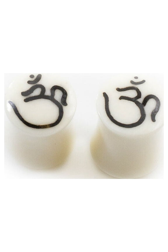 Pair of Ear Plugs made of Organic Horn Bone with Om Symbol Design