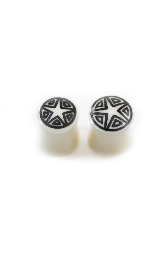 Pair of Ear Plugs made of Organic Horn Bone with Star Design