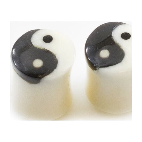 Pair of Ear Plugs made of Organic Horn Bone with Yin Yang Symbol Design