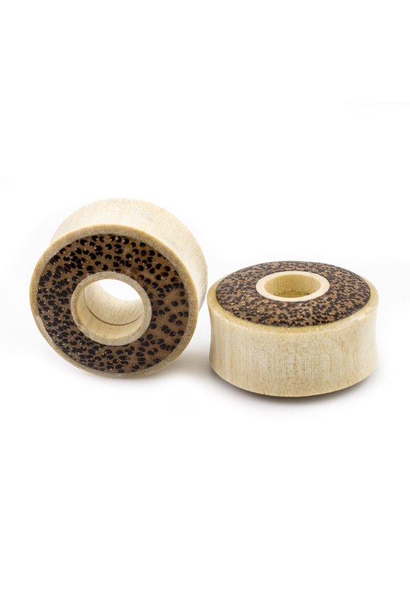 Pair of Ear Tunnels made of Crocodile Wood with Leopard Print Double Flared