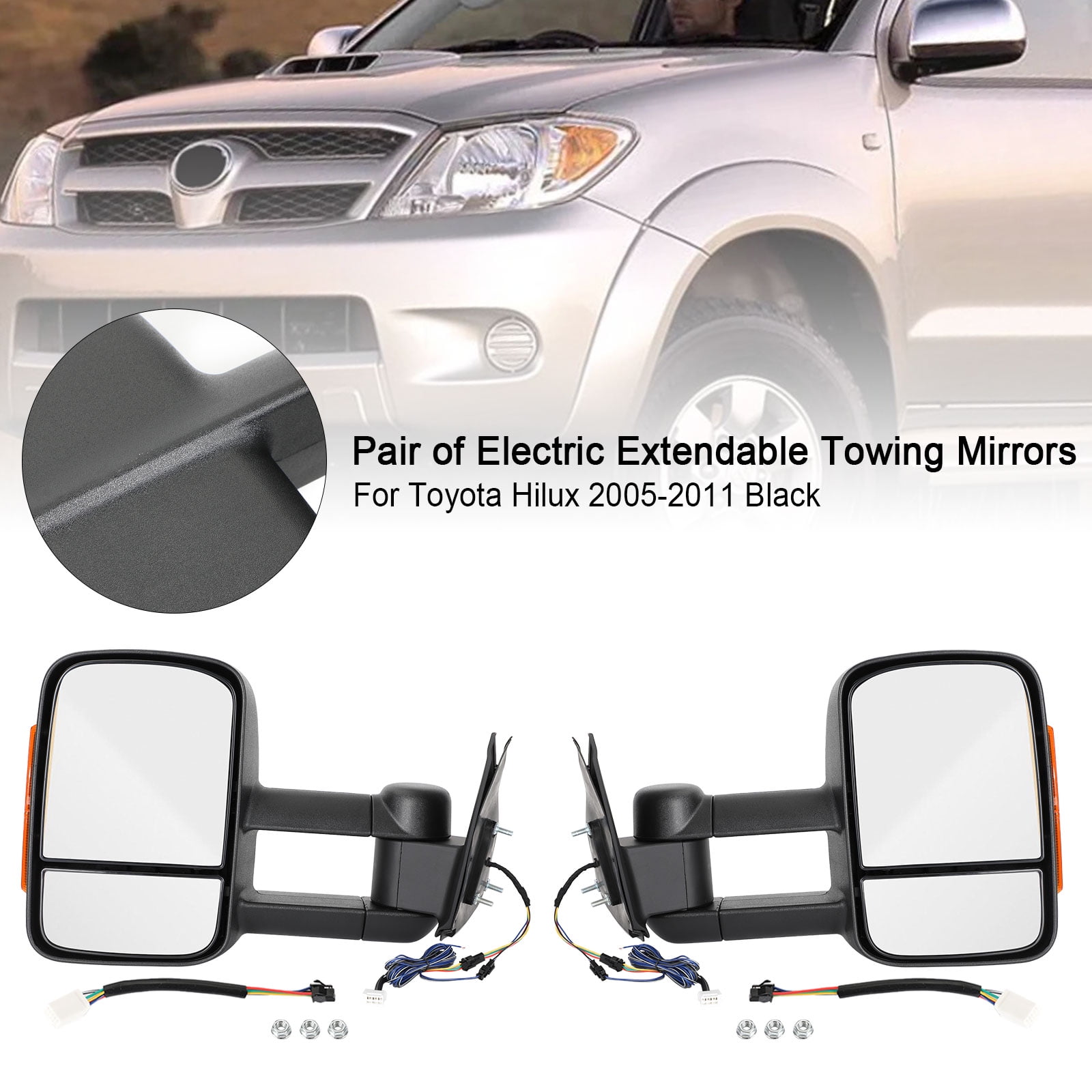 Pair of Electric Extendable Towing Mirrors for Toyota Hilux 20052011