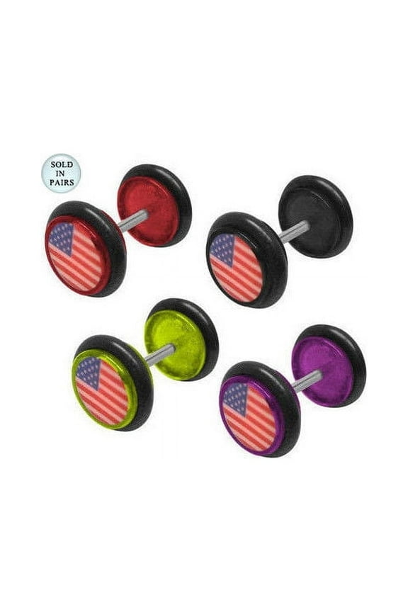 Pair of Fake/Cheater American Flag Acrylic 14 Gauge Ear Plugs - 4 Colors Avail