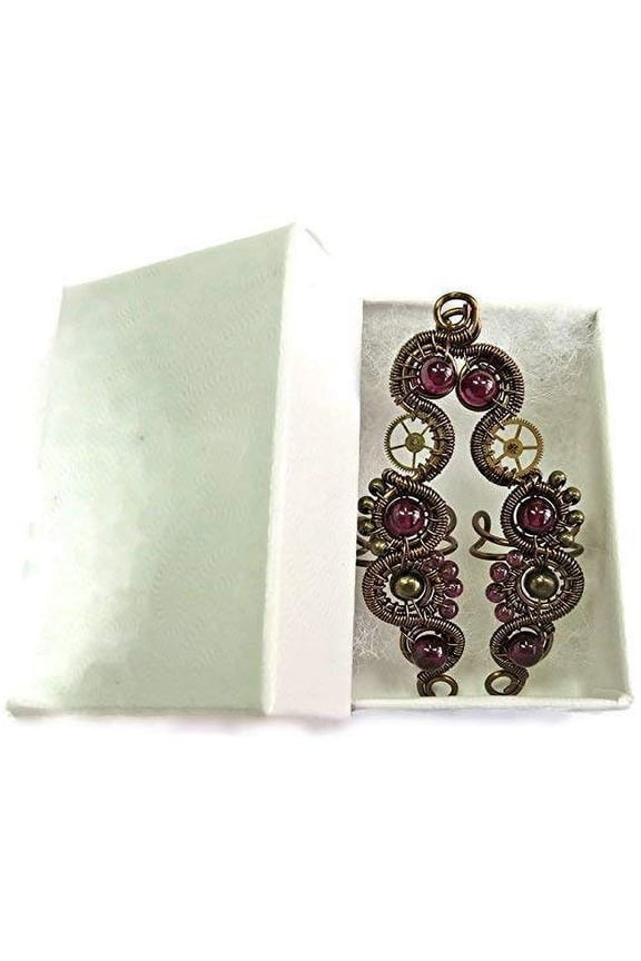 Pair of Garnet Double-Floral Steampunk Ear Cuffs