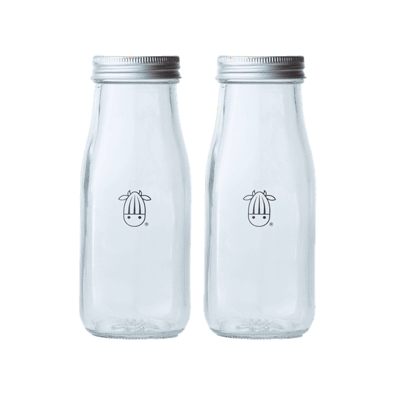 Almond Cow Glass Milk Bottles, Set of 2