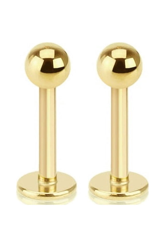 Pair of Gold I.P. Labret Monroe 14G Lip Jewelry Cartilage Tragus Studs
