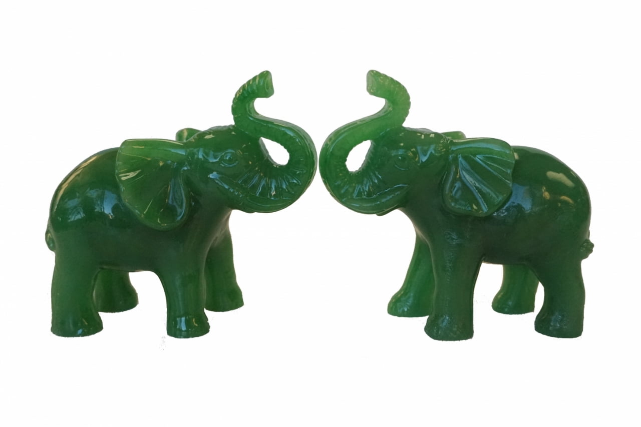 Jade Green Resin Feng Shui Elephant Figurines