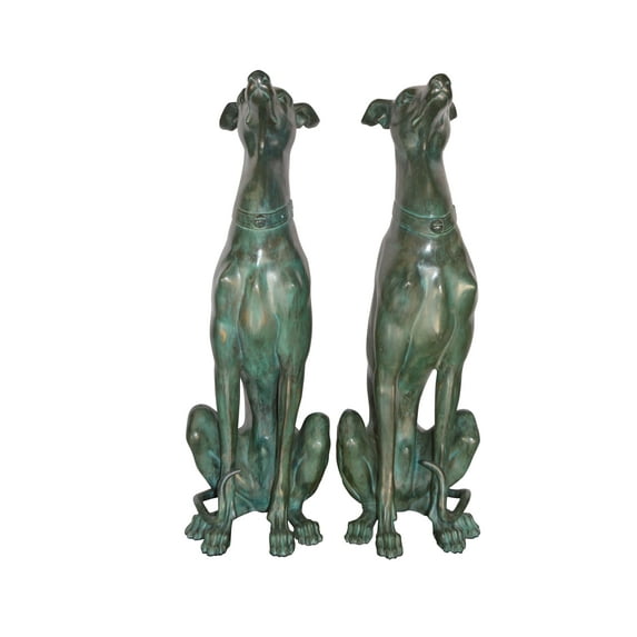 Pair of Greyhound dogs sitting Bronze Statue - Size: 12"L x 12"W x 35"H.
