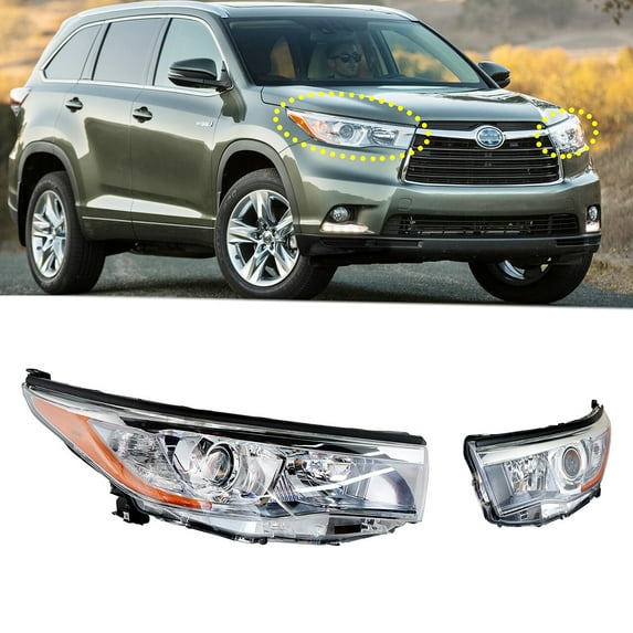 Pair of Headlight Housing Assembly Headlamps Fit for Toyota Highlander 2014-2016 (without Bulbs)