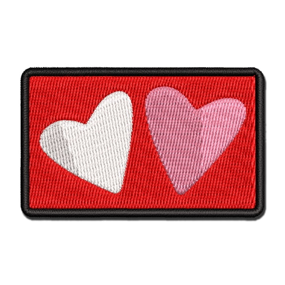Pair of Hearts Love Applique Multi-Color Embroidered Iron-On Patch - 2.5 Inch Small