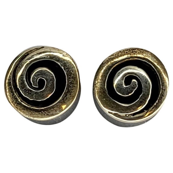 Pair of Hollow Ear Plugs Organic Bone with Silver Spiral Design