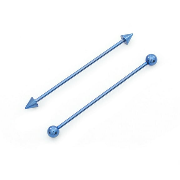 Pair of Industrial straight Barbell 16g spike and ball design Anodized Titanium