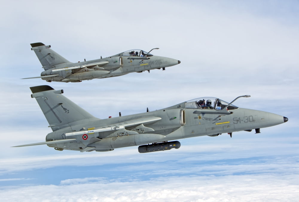 Pair of Italian Air Force AMX-ACOL flying over Italy Canvas Art - Giovanni CollaStocktrek Images (17 x 12)