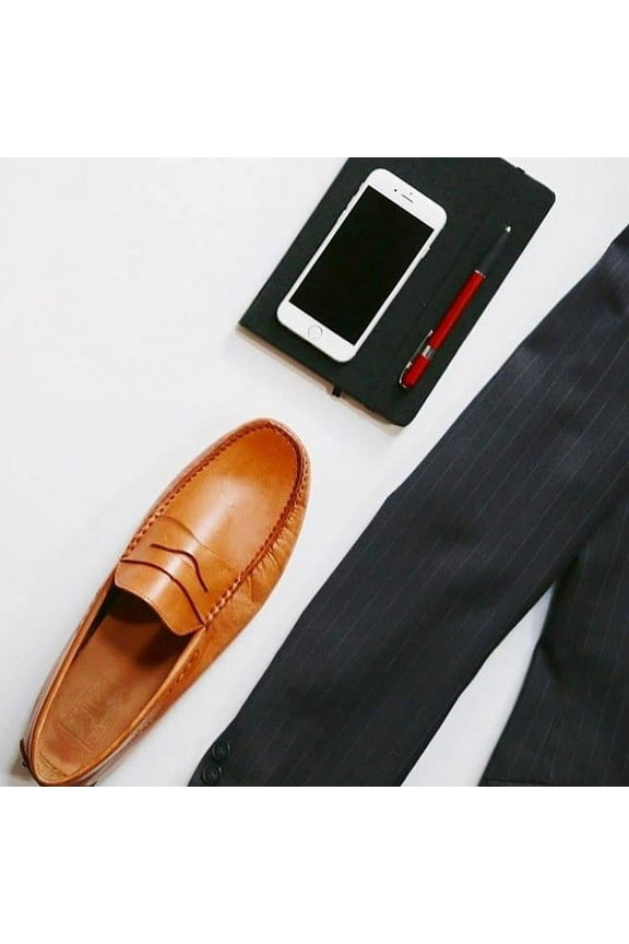 Pair of Kings Men's Royal Moccasins The Royal Leather Cognac Formal Moccasins (Cognac, 7)