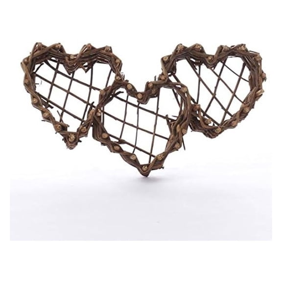 Pair of Lovely Hand-Fashioned, Heart Shaped Grapevine Twig Wall Baskets for Hanging, Displaying and Crafting