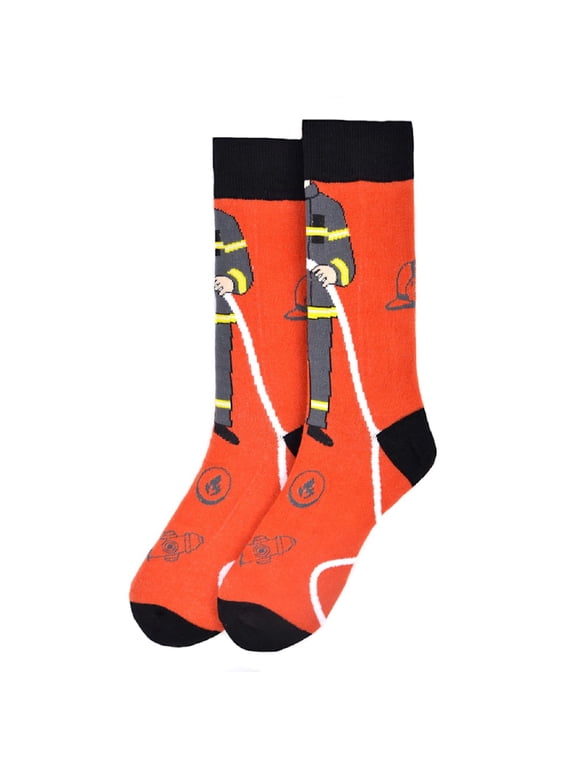 Pair of Men's Firefighter Crew Novelty Socks - Orange