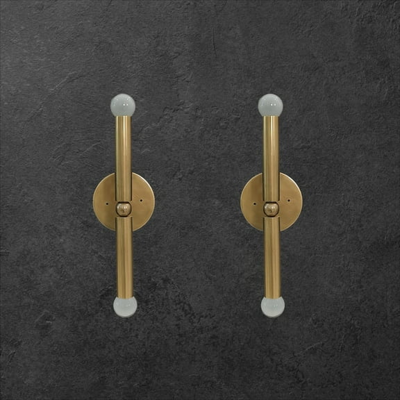 Pair of Mid-Century Modern Raw Brass Wall Sconces – Italian Sputnik-Inspired Wall Lights – Handcrafted Vintage Brass Sconce Set – Hardwired Fixtures