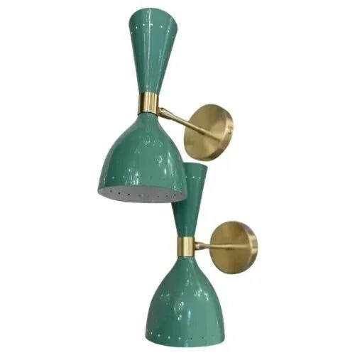 Pair of Mid-Century Modern Wall Sconces Stilnovo Style Brass Light Fixtures