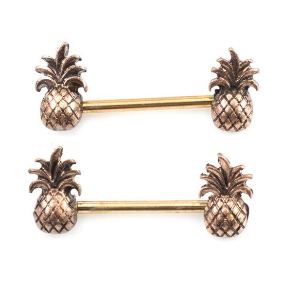 Pair of Nipple Barbell with Pineapple Design 14g