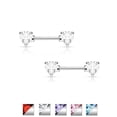 thumbnail image 1 of Pair of Nipple Barbells 14G Surgical Steel with Heart Shaped Prong Set CZ Gems, 1 of 1