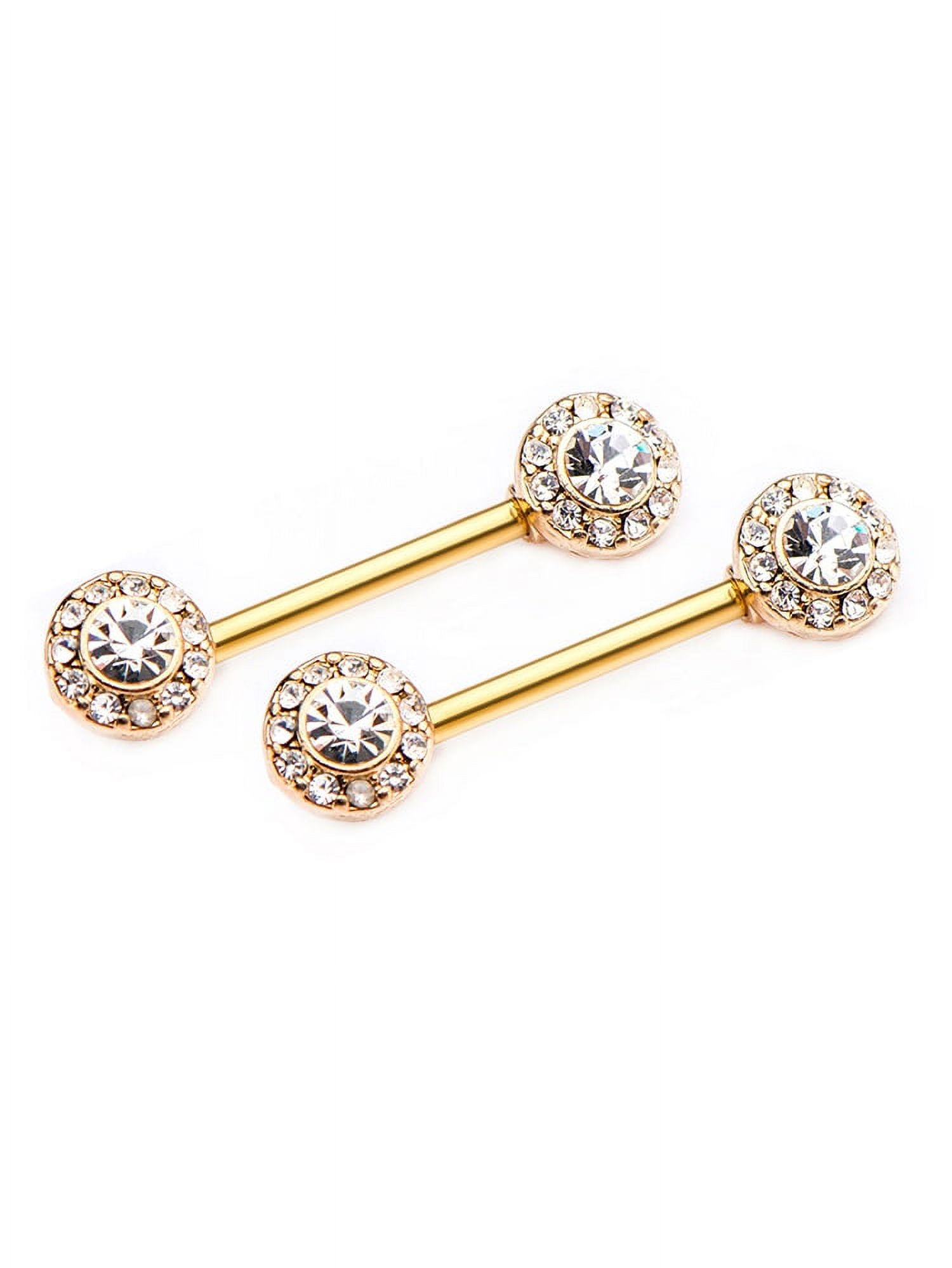 Pair of Nipple Barbells with Forward Facing Outrim Clear CZ