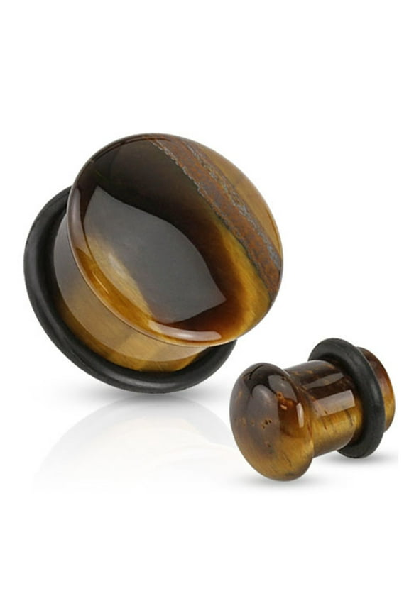 Pair of Organic Tiger Eye Stone Plugs Ear Gauges - Size=4g