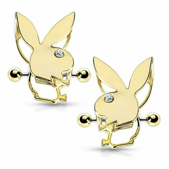 Pair of Playboy Bunny Double Tier Nipple Shields 2 pcs (Gold/Clear)