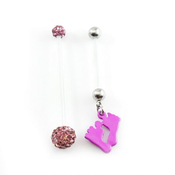 Pair of Pregnancy Belly Button Ring with Bioflex Shaft and Ferido Ball 14g