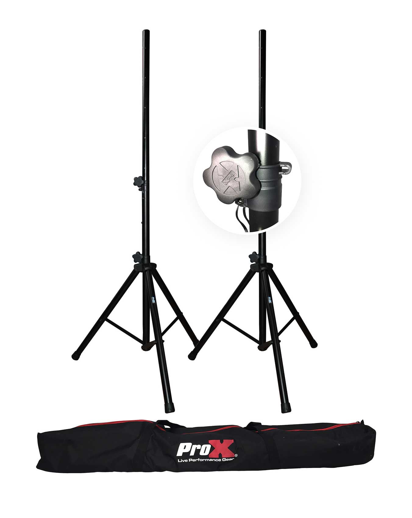 Pair of Black Aluminum Heavy Duty Speaker Stands with Carrying Bag