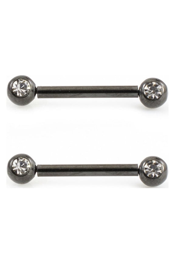 Pair of Push In Nipple Barbell with Cubic Zirconia 14g