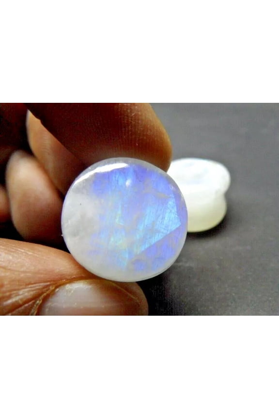 Pair of Rainbow Moonstone Earring Ear Gauges & Double Flare Plugs Body Jewelry – Convex & Flat Unique and Elegant Handmade Accessories-6mm
