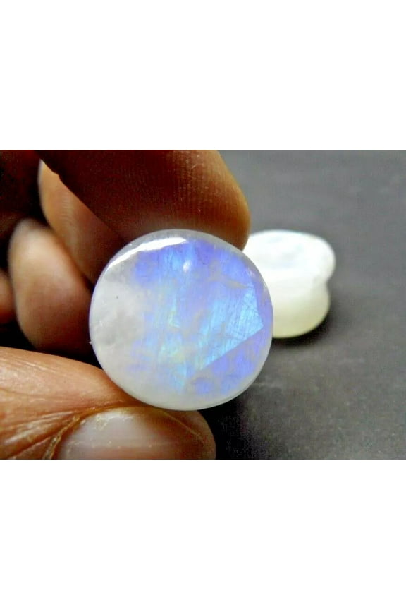 Pair of Rainbow Moonstone Earring Ear Gauges & Double Flare Plugs Body Jewelry – Flat & Flat Unique and Elegant Handmade Accessories-10mm