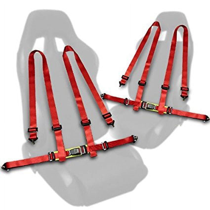 Pair of Red Seat Belt Harnesses, 2" Inches Wide, Seat Belt Buckle