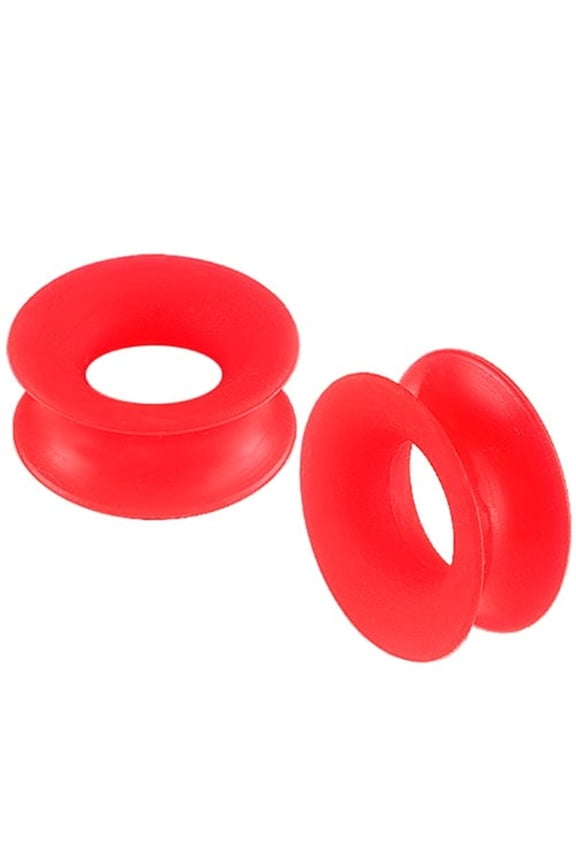 Pair of Red gauges Ultra Thin Walled Silicone Double Flared Flexi Ear Tunnels 6 Sizes to Choose