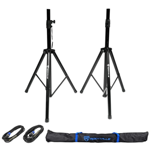 Pair of Rockville Tripod Speaker/Lighting Stands+(2) 20 Foot 1/4"-SpeakOn Cables