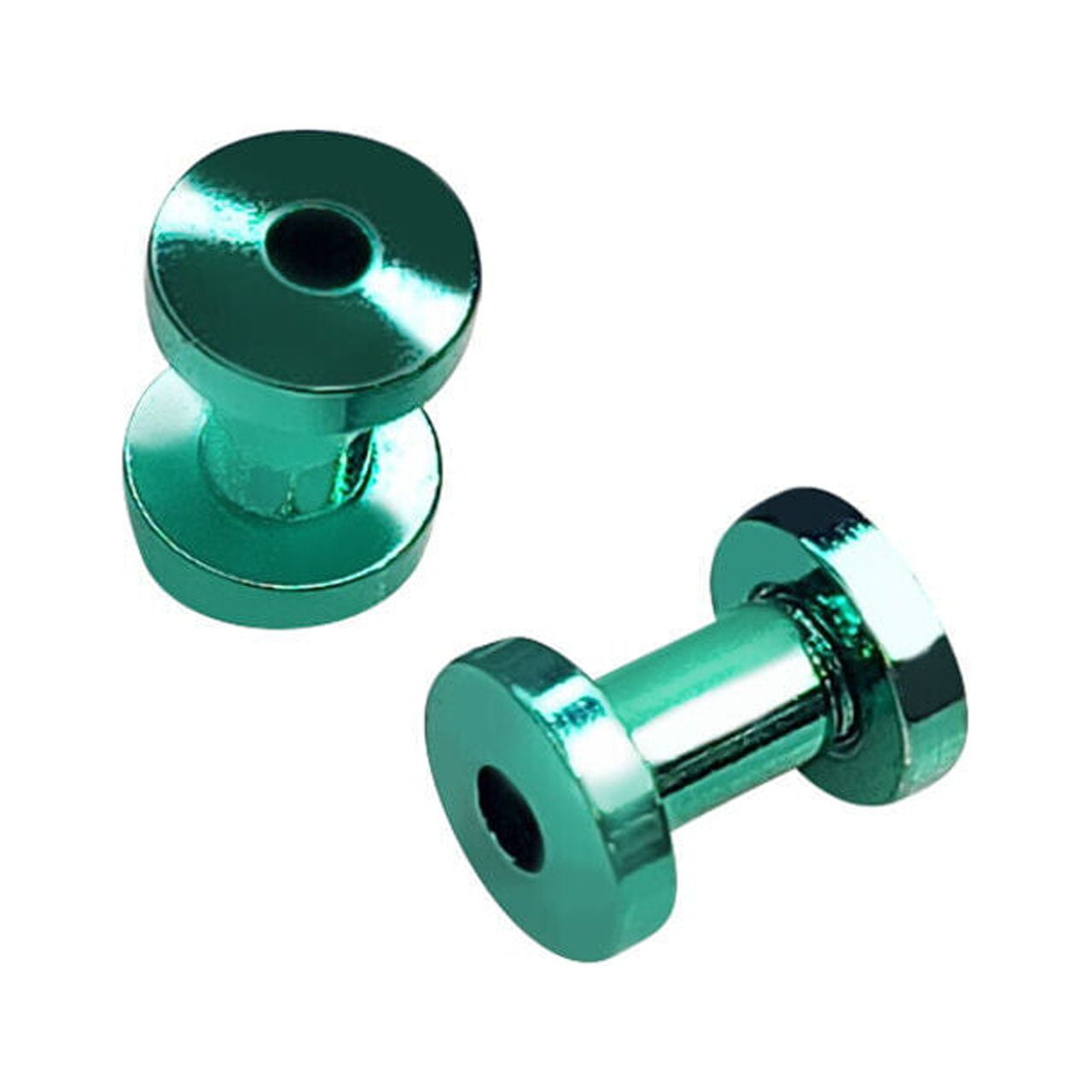 Pair of Screw Fit Ear Plugs Gauges Ion Plated Titanium Pink Blue Green