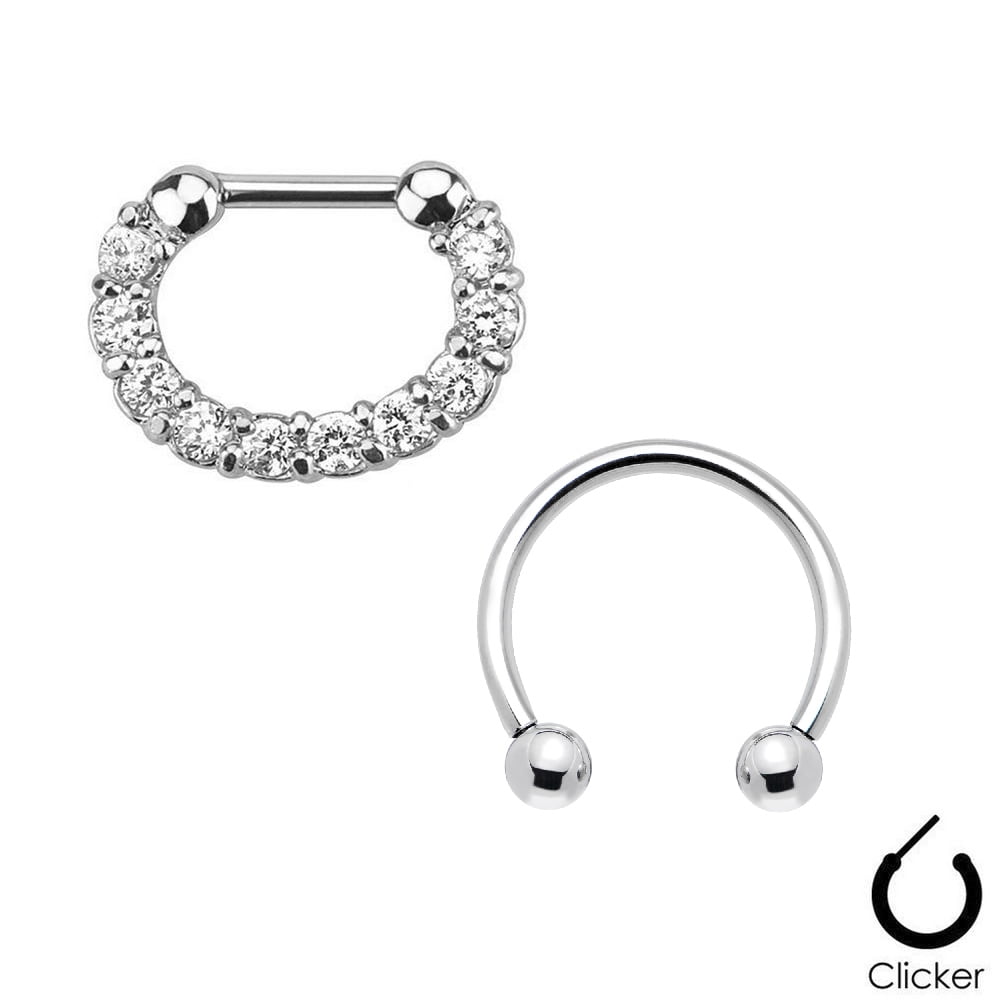 Pair of Septum Ring 16ga Clear CZ Gem Combo Cartilage Ring Surgical ...