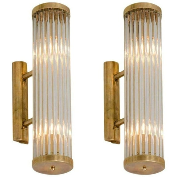 Pair of Skyscraper Vintage Art Deco Wall Sconces  Brass & Glass Rod Antique Ship Lights