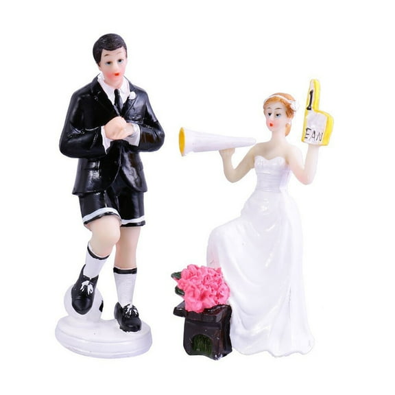 STRANDCHIC Soccer Wedding Cake Topper with Bride and Groom Figures, Assorted Colors for Wedding Decorations and Party Supplies