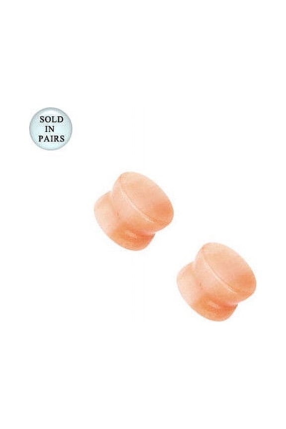Pair of Solid Peach Jade Stone Double Flared Plugs - 8 Gauge to 00G