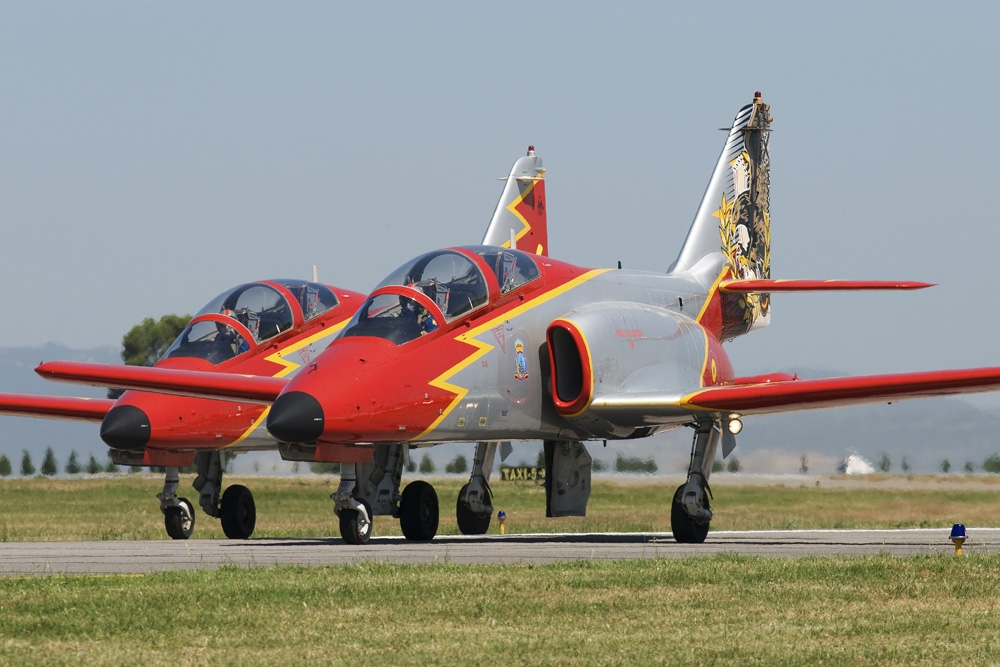 Pair of Spanish Air Force C-101 of the Patrulla Aguila aerobatics team Canvas Art - Daniele FaccioliStocktrek Images (17 x 12)