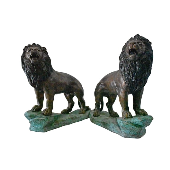 Nifao Pair of Standing Lions Bronze Statues Home Decor Sculpture, 26"L x 11"W x 25"H